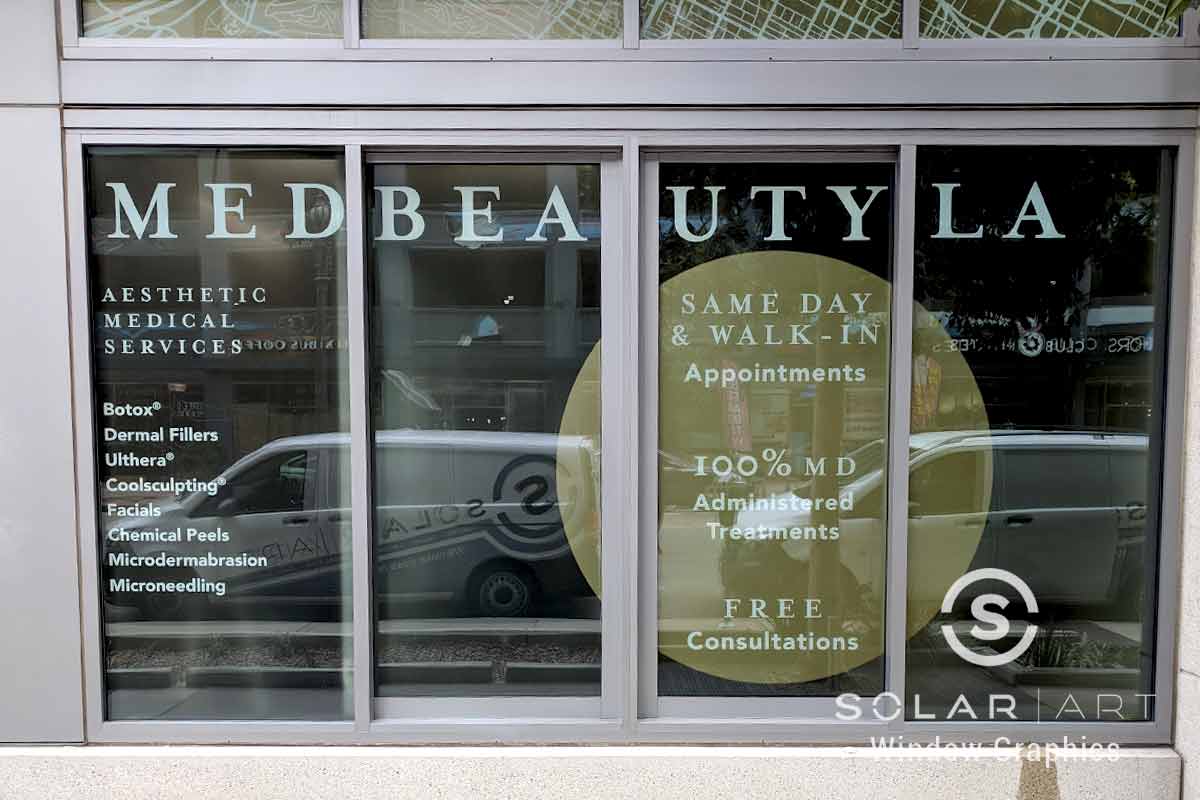 Storefront Window Graphics Installation Med Beauty in Los Angeles, California